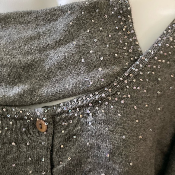 Silk & cashmere Lightweight, gray sweater with beads, L - Picture 3 of 5